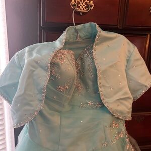 Elegant Aqua Formal Dress with Bolero